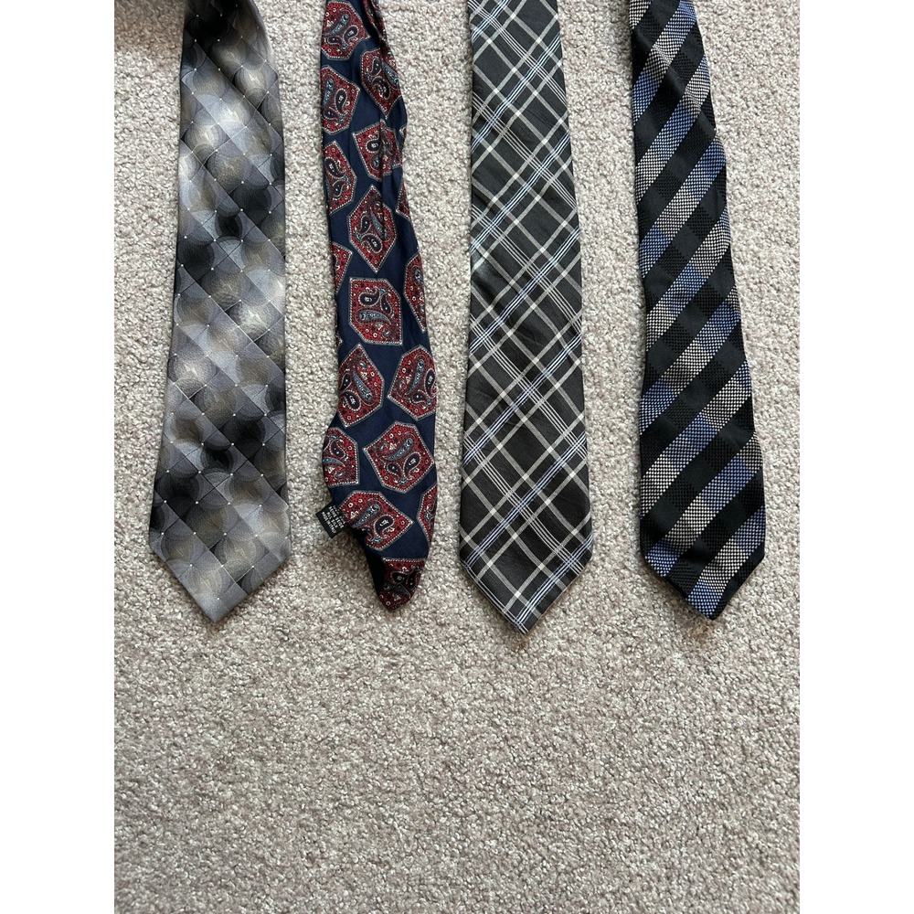 Corporate Silk Necktie 4 Lot Mens OS Multicolored Excellent Paisley Plaid Stripe